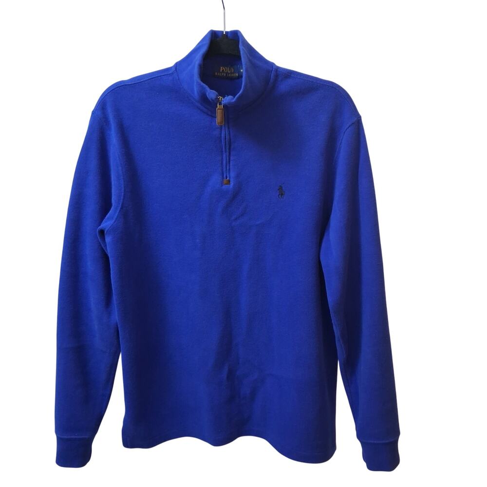 Polo Ralph Lauren Blue Turtleneck Long Sleeves 100% Cotton Sweater 1/4 Zip Men-M